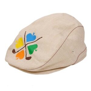 Kids Beige Linen Ivy Cap with Clover Design